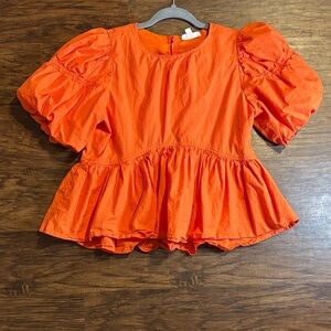 Orange Puff Sleeve Top